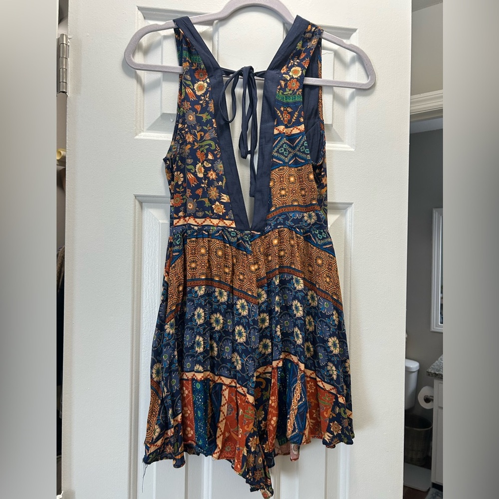 Vici Backless Patchwork Dress - Navy and Orange